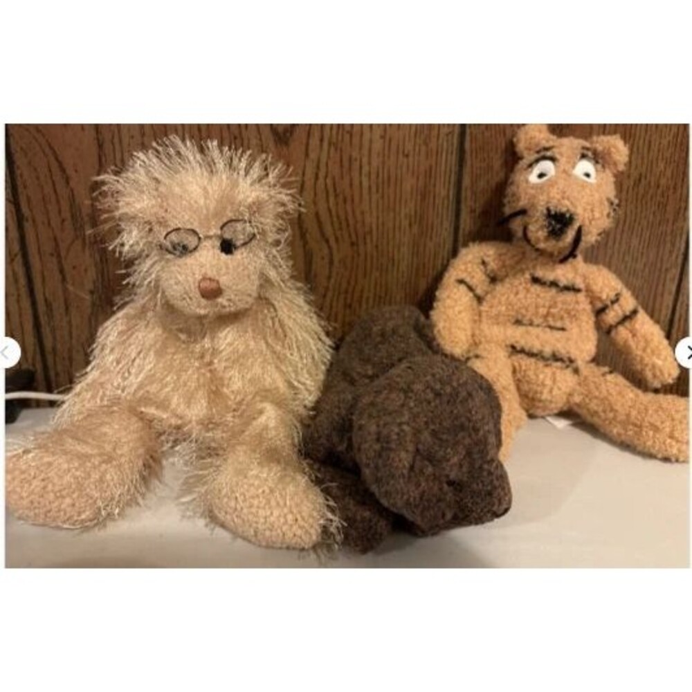 Lot of 3 Vintage Plush Stuffed Animals: Ty Fetcher Dog, Ty Frizzy Bear, & Disney